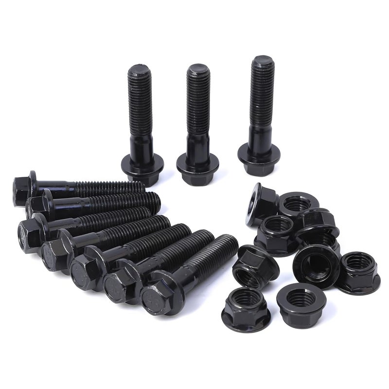 Minho M10-1.25 x 45mm Flange Head Bolts in Carbon Steel Material,Flange Hexagon Screws Come with Flange Nuts,Black Oxide Finish Plated,Partial Thread, 10 Sets - Image 1